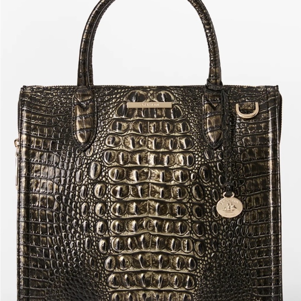 Gold Croc-Embossed Tote with Structured Design